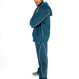 NAVY NYLON TRACK JACKET WITH LOGO & PIPING