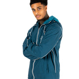 NAVY NYLON TRACK JACKET WITH LOGO & PIPING