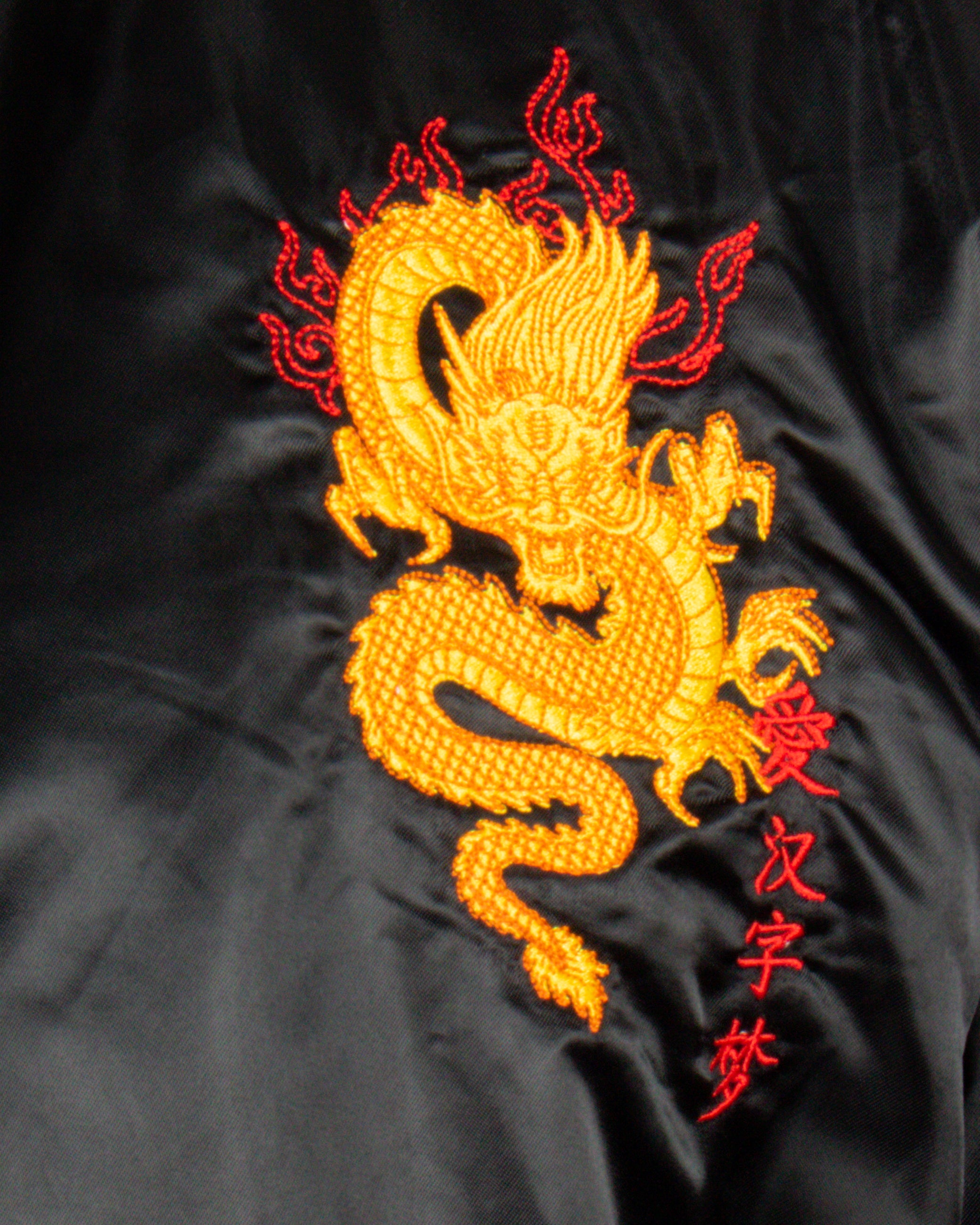 Dragon Embroidered Satin Bomber Jacket