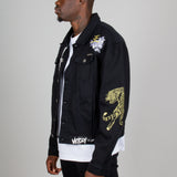 Golden Tiger Embroidered Oversized Black Trucker Jacket