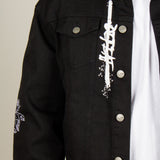 Golden Tiger Embroidered Oversized Black Trucker Jacket