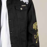 Golden Tiger Embroidered Oversized Black Trucker Jacket