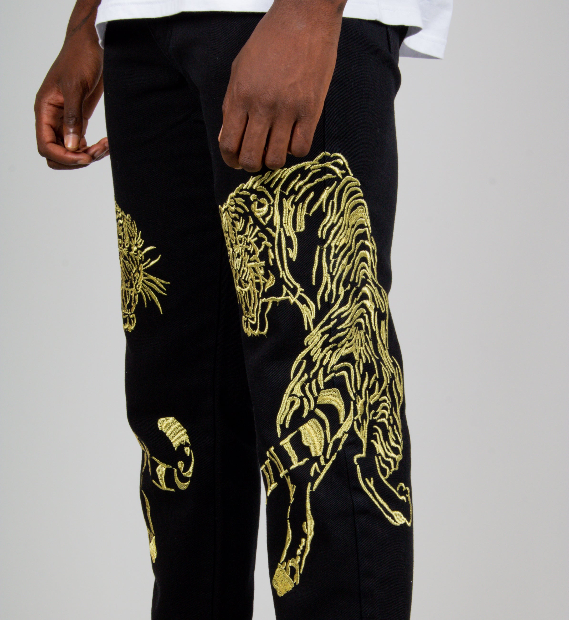 Golden Tiger Embroidered Straight Leg Jeans