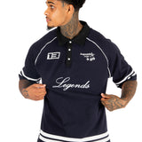 NAVY OVERSIZED GRAPHIC PRINTED POLO T-SHIRT