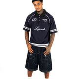 NAVY OVERSIZED GRAPHIC PRINTED POLO T-SHIRT