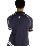 NAVY OVERSIZED GRAPHIC PRINTED POLO T-SHIRT