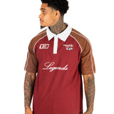 BURGUNDY OVERSIZED GRAPHIC PRINTED POLO T-SHIRT
