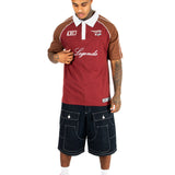 BURGUNDY OVERSIZED GRAPHIC PRINTED POLO T-SHIRT