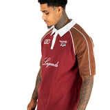 BURGUNDY OVERSIZED GRAPHIC PRINTED POLO T-SHIRT