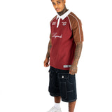 BURGUNDY OVERSIZED GRAPHIC PRINTED POLO T-SHIRT