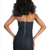 Indigo Rhinestone Flame Mini Denim Dress