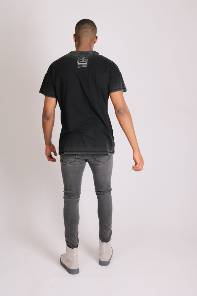 Logan Stretch Skinny Jeans In Washed Black With Distressing