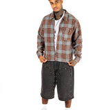 BROWN CHECK CROPPED FANNEL SHIRT