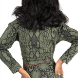 Khaki Snake Print Cropped Denim Jacket