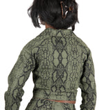 Khaki Snake Print Cropped Denim Jacket