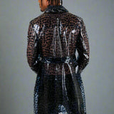 Blue Leopard Transparent Vinyl Trench Coat