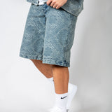 Paisley Jacquard Relaxed Denim Jorts
