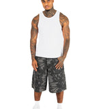 Black Floral Printed Denim Jorts