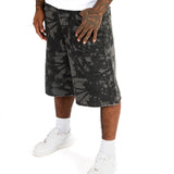 Black Floral Printed Denim Jorts