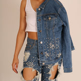Denim Jacket With All Over Embellishment