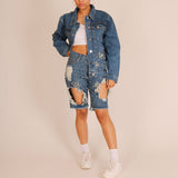 Denim Jacket With All Over Embellishment