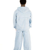 OVERSIZED BLEACH WASH DENIM HOODED JACKET