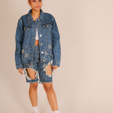 Denim Jacket With All Over Embellishment