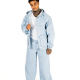 OVERSIZED BLEACH WASH DENIM HOODED JACKET