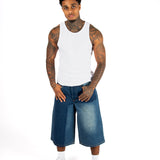 Inidigo Blue Patchwork Extra Baggy Denim Jorts