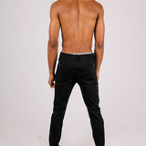 Black Skinny Jean With Knee Rips & Blue Sequin Details