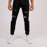 Black Skinny Jean With Knee Rips & Blue Sequin Details