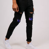 Black Skinny Jean With Knee Rips & Blue Sequin Details