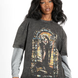 Oversized Charcoal Long Sleeve "Renaissance" Graphic Printed T-Shirt