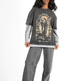 Oversized Charcoal Long Sleeve "Renaissance" Graphic Printed T-Shirt