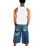 Inidigo Blue Patchwork Extra Baggy Denim Jorts