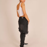 Black Distressed Jeans With Over Skirt Layer