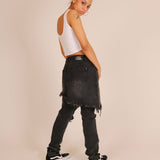Black Distressed Jeans With Over Skirt Layer