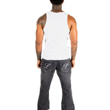 Washed Black Contrast Stitch Stacked Flare