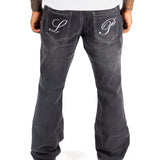 Washed Black Contrast Stitch Stacked Flare