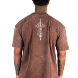Washed Brown Script Printed T-shirt