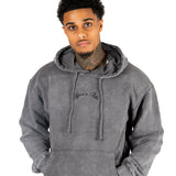 ACID WASH GREY FADED TEXT PRINTED HOODIE