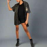 Snake & Moon Embroidered Shirt Dress