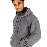 ACID WASH GREY FADED TEXT PRINTED HOODIE