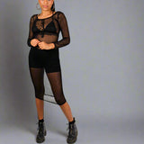 Black Mesh Midi Dress with Lace Up Frontal