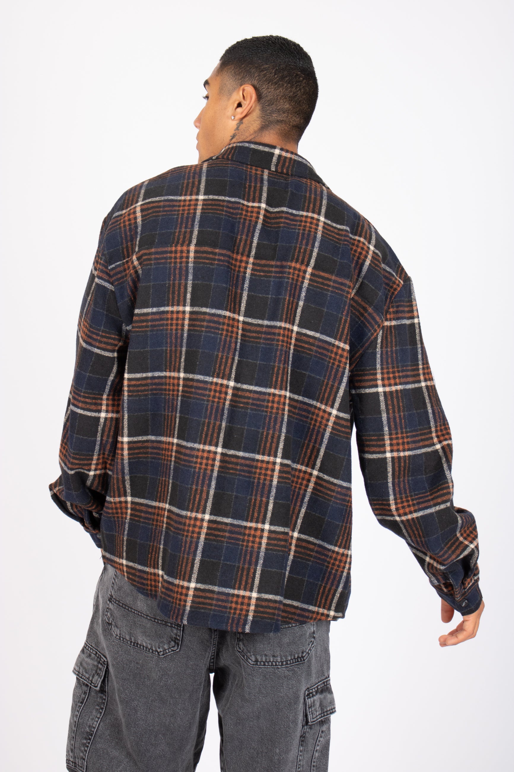 Oversized Long Sleeve Navy Flannel Shirt