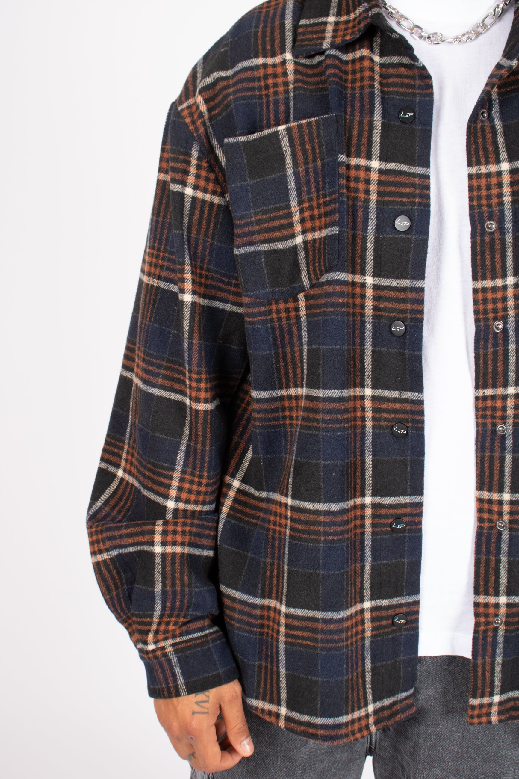 Oversized Long Sleeve Navy Flannel Shirt