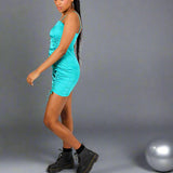 Blue Satin Mini Dress With Rouching
