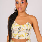 Snake Print Denim Bandeau Crop Top