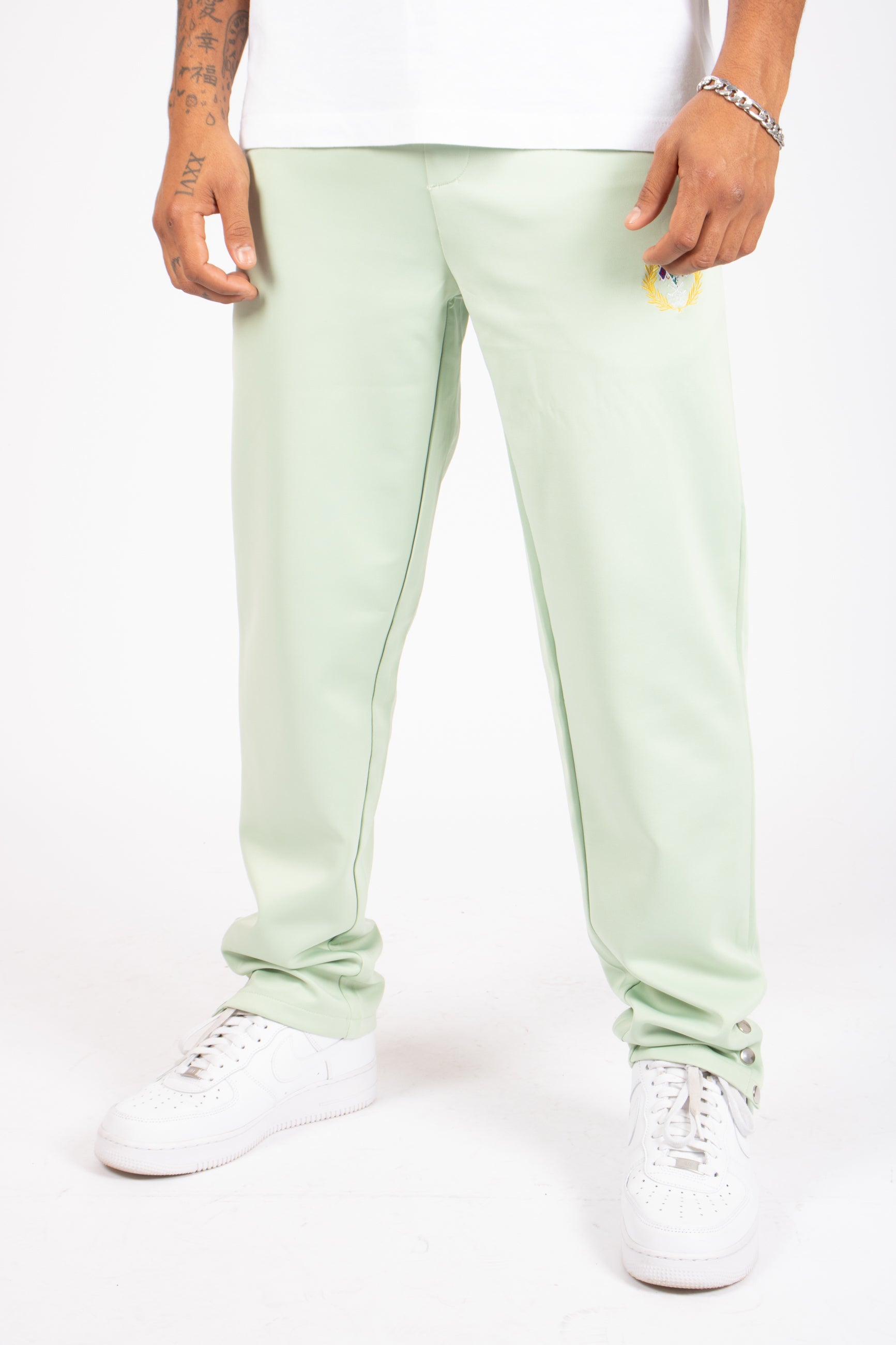 Mint Green Straight Leg Embroidered Golf Club & Popper Hem Jogger