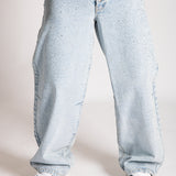 Relaxed Baggy Rhinestone Detail Jeans in Vintage Wash